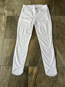 Paige Women' Verdugo Crop Jeans Distressed 5 Pockets Raw Fray Hem White Size 27 - Picture 1 of 6