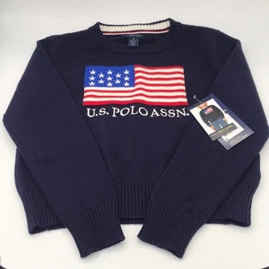 NWT U.S. Polo Assn. Navy Sweater with American Flag Children's Size Small (6/7) - Picture 1 of 5