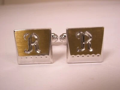 R Monogram Initial Letter Vintage SMALL TINY HICKOK Cuff Links ron rob rory - Image 1 of 4