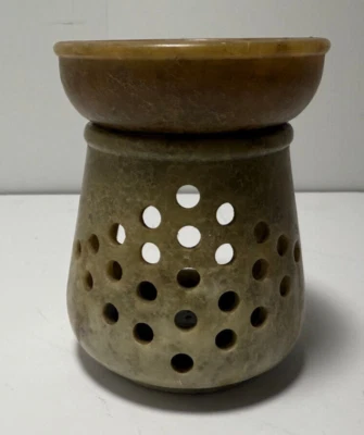 Carved Soapstone Oil Diffuser 4.5" Wax Melt Burner Candle Holder Made in India - Image 1 of 4