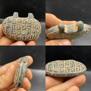 Near Eastern Unique Ancient Stone Wonderful Amulet With Early Form Of Writing