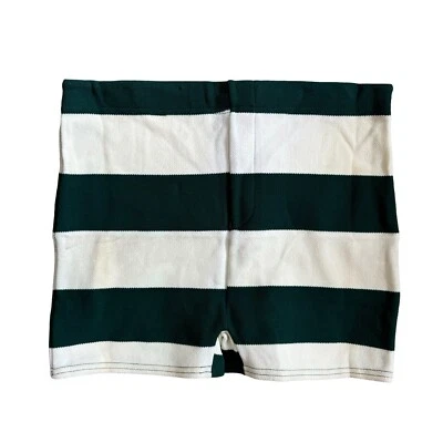 Vintage 60s Mens Square Cut Swim Bathing Trunks Stripe Green White Large - Image 1 of 4
