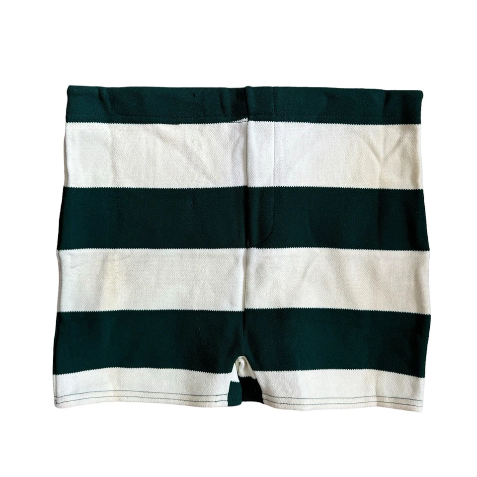 Vintage 60s Mens Square Cut Swim Bathing Trunks Stripe Green White Large - Image 1 of 4