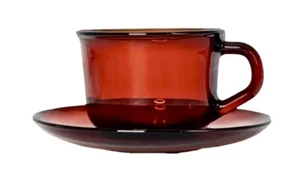 Set tazze e piattini vintage Arcoroc France CLASSIQUE RUBY bordo vetro rosso usati in ottime condizioni - Foto 1 di 10