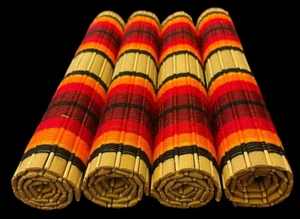 4 manteles individuales tejidos de madera e hilo retro 17,50" x 11,75" colores hippies años 60/70 - Imagen 1 de 14