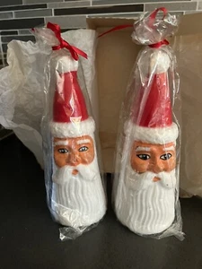 Vintage 2 Pcs Santa Clause Head Wax Candles 8 in Decor Tapered Cone Candles - Picture 1 of 6
