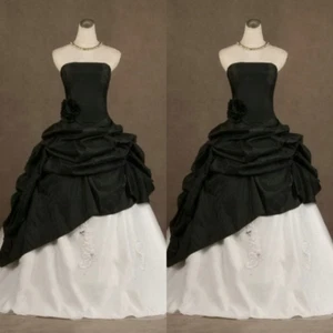 Gothic Vintage Brautkleider Eine Linie Schwarz und Weiß Satin Brautschleifen - Bild 1 von 9