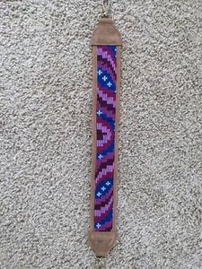 Hand Embroidered Leather Purse Strap Purple Geometric Retro Artsy Gift - Picture 1 of 5