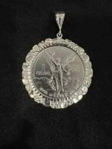 New Nugget CENTENARIO Shape Unisex Lab Created Pendant 14K White Gold Plated - Picture 1 of 7