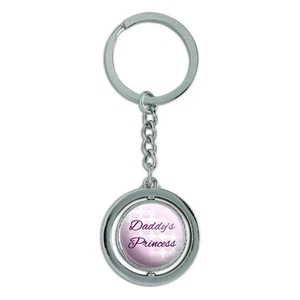 Daddy's Princess with Pink Crowns Spinning Round Metal Key Chain Keychain Ring - Picture 1 of 1