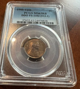 1909 VDB DDO Double Die Obverse FS 1102 MS63RB Lincoln Cent - Picture 1 of 4