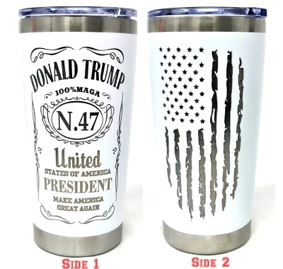 SUPPLYMARTONLINE Trump 2024 WHITE Tumbler 20oz Whiskey Style 47 President 2 Sided Laser Engraved