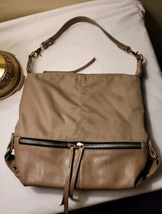 Clarks Two Tone Shoulder Bag Gold Accents Vegan Leather Zippered Compartments  - Picture 1 of 24