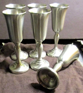 Set 6 Pewter Cordial Goblets Cups Metal Small Bar Preisner Balfour Giftware IOB - Picture 1 of 24
