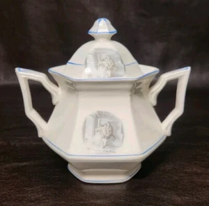 Antique Sterling China Sugar Bowl, Courtship of Miles Standish John Alden, READ - Picture 1 of 14