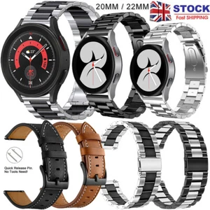Leather/Metal Band Strap For Samsung Galaxy Watch 4 Classic 42/46mm 5 40mm 44mm - Picture 1 of 33