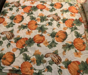 Thanksgiving Autumn Tablecloth Pumpkins & Gourds on Vine Linen Blend - Picture 1 of 6