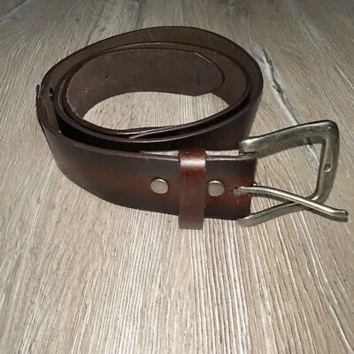 Y2K Para Hombres Marrón Mezcla Cuero Cinturón Remaches Hebilla Plateada Informal Preppy 46" Foto 1 de 4