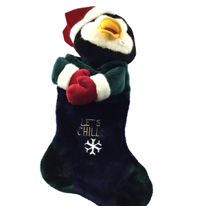 Penguin Lets Chill 3D Plush Christmas Stocking Snowflake Multi Color - Picture 1 of 6
