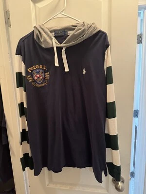 Толстовка Ralph Lauren темно-синяя с зеленой/белой полосой  - Изображение 1 из 3