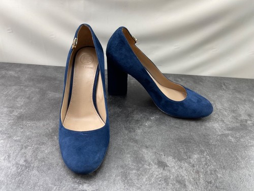 Scarpe Tory Burch tacco donna 6M Elizabeth blu scamosciato slip on decolte comode blocco