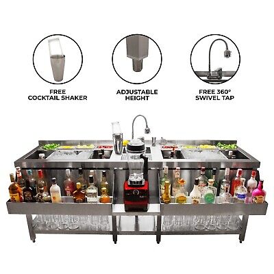 Double Cocktail Bar Station Insulated Ice Well Professional Sink Glass Rinser • 1,999.99£