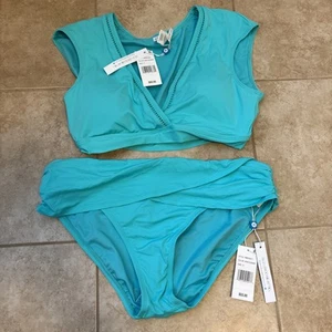 Bleu  Rod Beattie Aqua Cross-Front Crop Top & High-Waist Bikini Bottom Set NWT - Picture 1 of 4