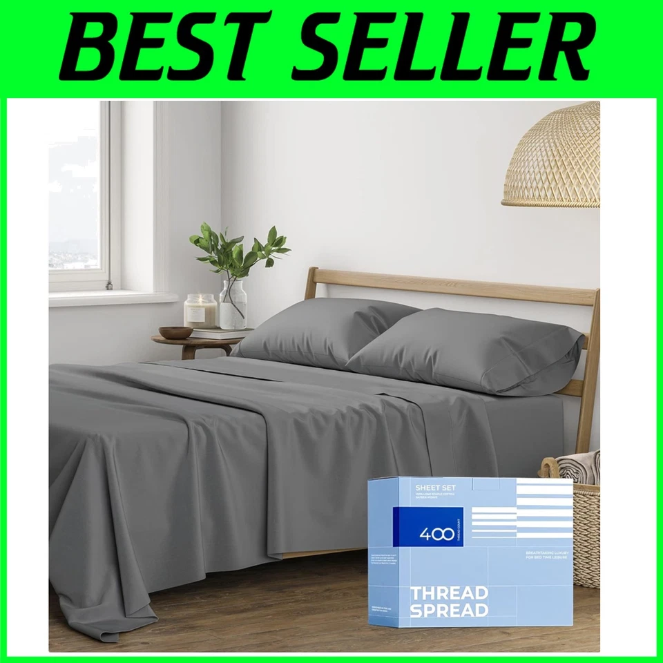 Sábanas dobles XL de algodón refrescante - Tela transpirable, gris oscuro Foto 1 de 4