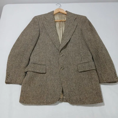 HARRIS TWEED Blazer Mens 38 Sport Coat Brown Jacket 2 Button Hand Woven Scotland - Image 1 of 4