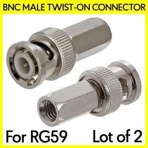 Confezione 2 Connettori BNC per Cavo Coassiale RG59 Spina Twist-On per Telecamere CCTV - Foto 1 di 3