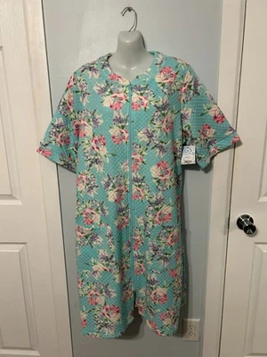 Bata Adonna para mujer Aqua floral manga corta hasta la rodilla cremallera frontal talla grande Foto 1 de 4