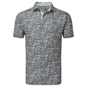 FootJoy Golf Course Doodle Self Collar Grey Polo Shirt, Size Medium 38-40" Chest - Picture 1 of 5