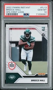 2022 PANINI INSTANT BREECE HALL ROOKIE RPS FIRST LOOK JETS #FL13 RC PSA 10 POP 1 - Picture 1 of 5