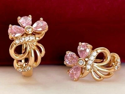 Luxus Ohrringe Creole Zirkonia Kristall Rosa Rolled Gold 18K vergoldet Geschenk - Bild 1 von 4