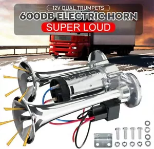 600DB Dual Trumpets Electric Horn Super Loud Air Horn Car Horns Kit w/Compressor - Picture 1 of 10