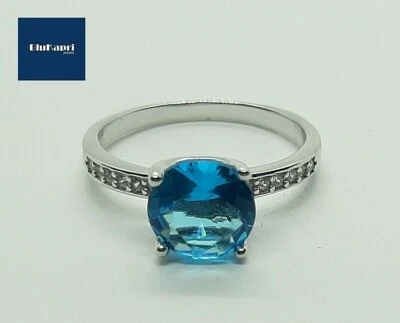 Anello Donna in Argento 925 solitario Acquamarina  con zirconi top - Immagine 1 di 4