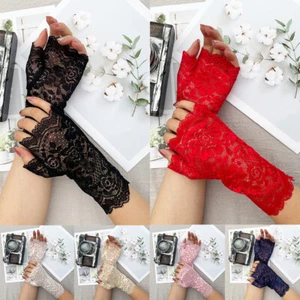 Women Sexy Lace Gloves Ladies Half Finger Fingerless Fishnet Gloves Mesh Mitten✔ - Picture 1 of 18