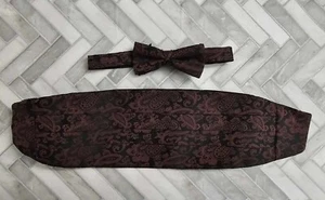 VTG Men's after Six Cummerbund & Bowtie Set One Size Silk Black Purple Paisley - Picture 1 of 7