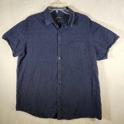 Camisa informal azul ajustada XL Marc Anthony de lino manga corta con botones para hombre Foto 1 de 4