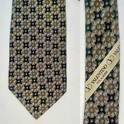 Corbata clásica floral geométrica vintage VALENTINO corbata italiana seda años 70, 4” Foto 1 de 4