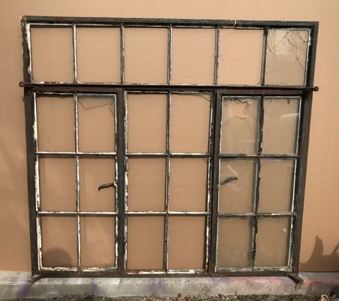 VTG 24 Lite Triple Casement Steel Shop Window for Repair or Parts 52x56 401-23B Cover