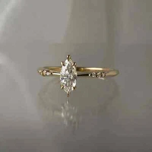 2Ct Marquise Lab Created Diamond Women's Valentine Ring 14K Yellow Gold Plated - Picture 1 of 5