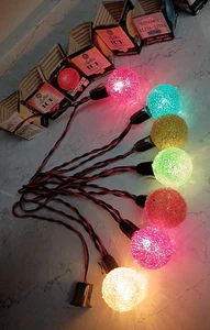 Vintage Christmas Tree Lights Ice Snowball Frosted GE 7 Light Strand 5 Working - Picture 1 of 16