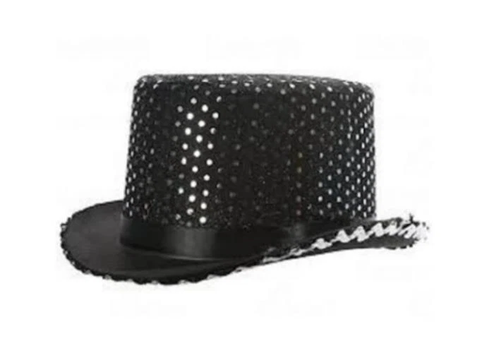 Sombrero de copa de mago - negro/plateado - lentejuelas - accesorio de disfraz - talla única Foto 1 de 1