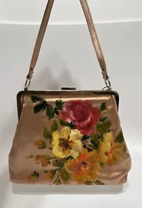 Vtg DOLCE & GABBANA 90s PAINTED PEACH SILK SATIN BAG - Picture 1 of 12
