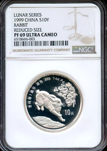 CHINA 10 Yuan, 1999 Lunar Series, Year of the Rabbit. NGC PROOF-69 Ultra Cameo. - Picture 1 of 2