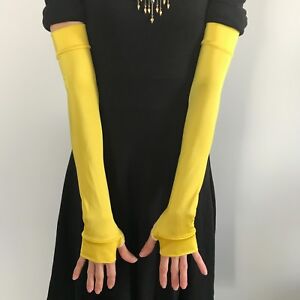 Long Gloves Yellow Wonder Woman Costume Batgirl Arm Warmers Shiny Gold Spandex