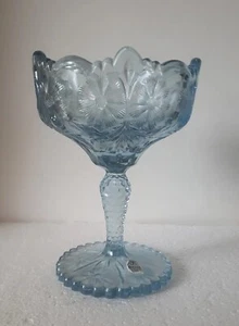 VTG Fenton Light Blue  6.5" Puritan Daisy  Art Glass Pedestal Compote Dish - Picture 1 of 8