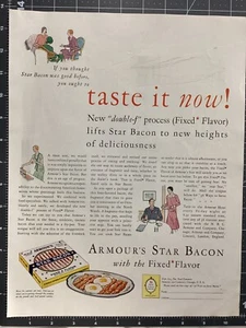Publicidad impresa vintage 1929 ARMOUR'S STAR BACON con sabor fijo años 20 - Imagen 1 de 1