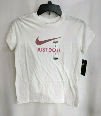 Nike (Kids) Girl's "Just Dot It" White Graphic T-Shirt (CU1814-100) Sizes M & L  - Image 1 of 2
